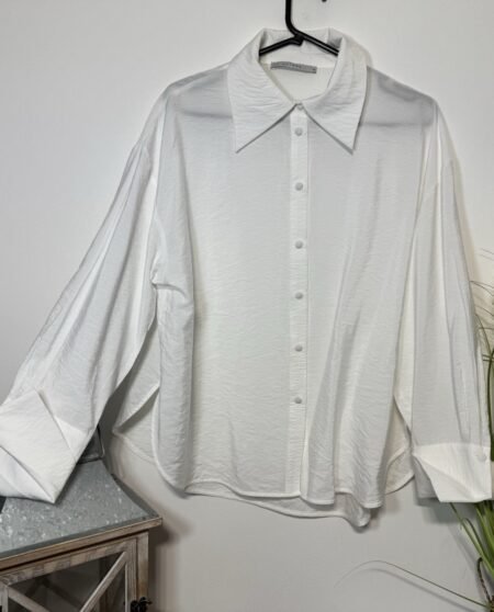 FW Bridges White Crinkle Effect Long Sleeve Blouse Size M