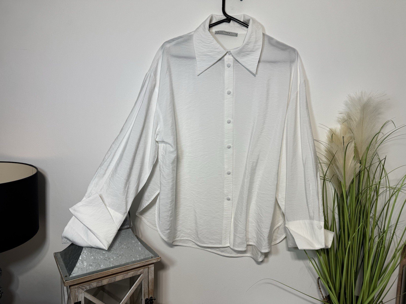 FW Bridges White Crinkle Effect Long Sleeve Blouse Size M