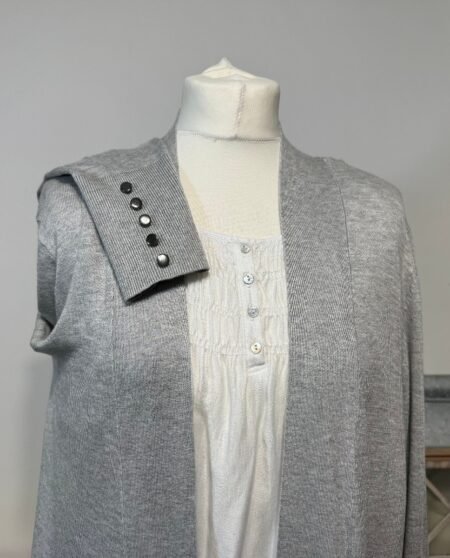 GREY LONGLINE CARDIGAN BUTTON CUFFS SIZE 12