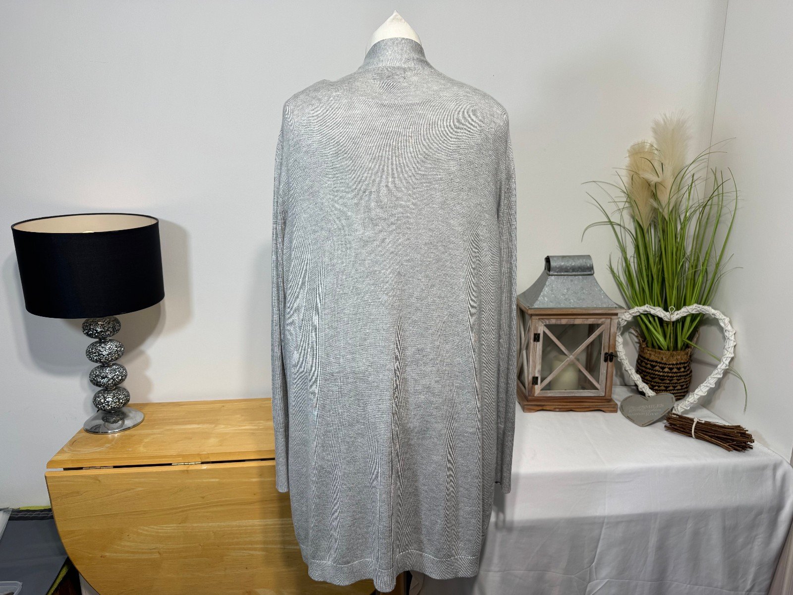 GREY LONGLINE CARDIGAN BUTTON CUFFS SIZE 12