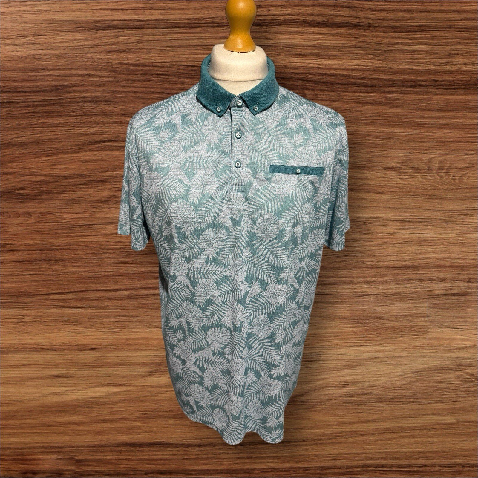 George Sage Polo Shirt Leaf Pattern Button Down Collar Pocket Size XL