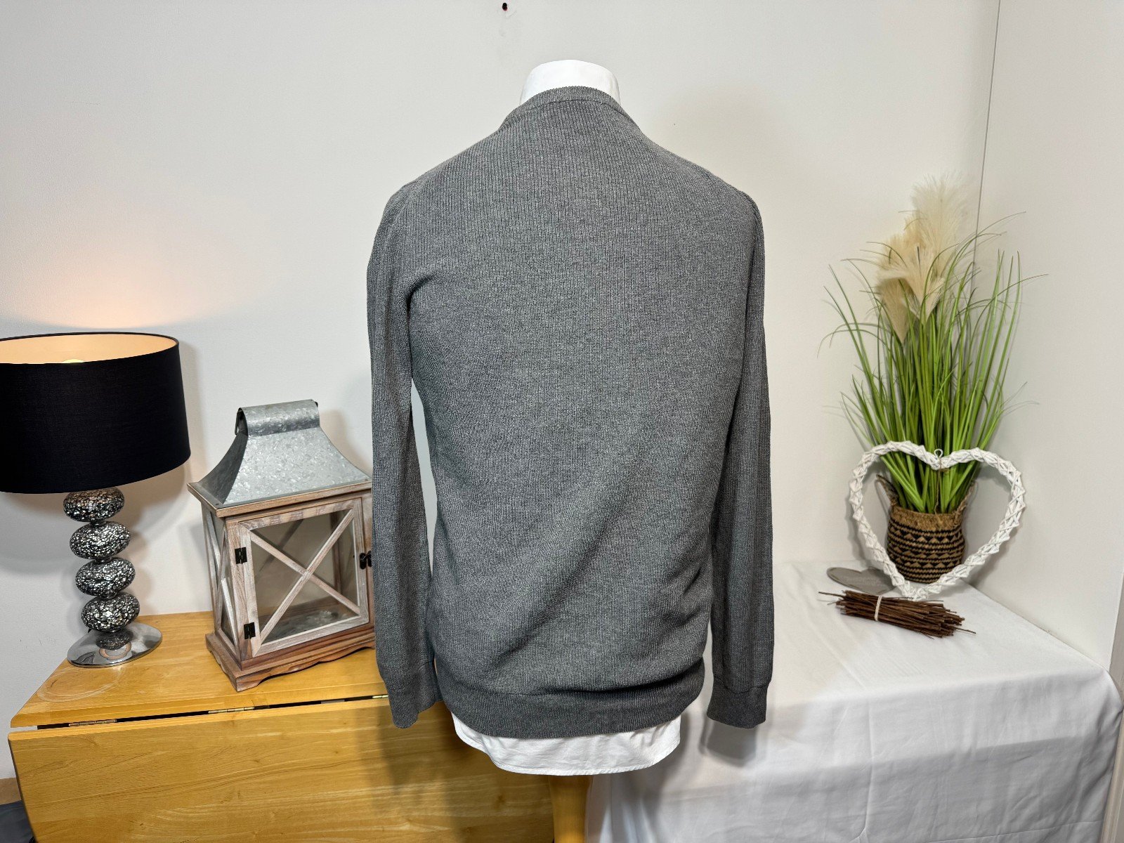 Grey Cotton Knit Crew Neck Jumper Button Detail Size L/XL