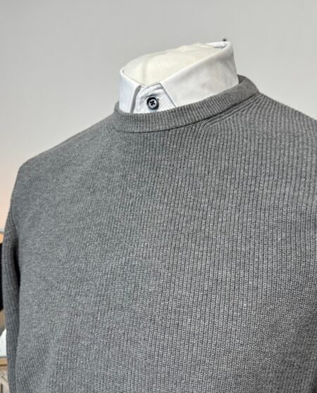 Grey Cotton Knit Crew Neck Jumper Button Detail Size L/XL