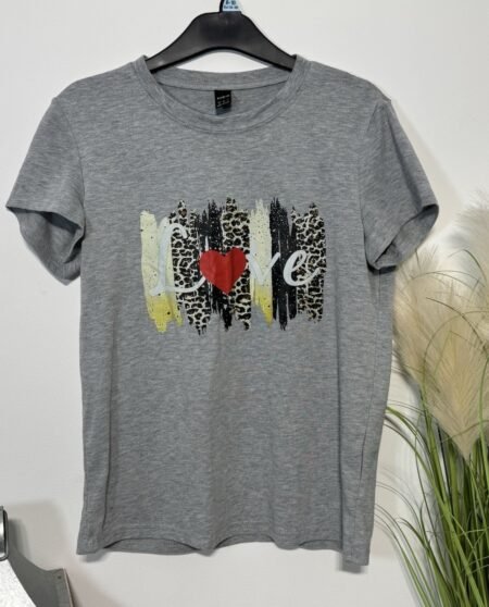 Grey Love Graphic Short Sleeve T-Short Size M
