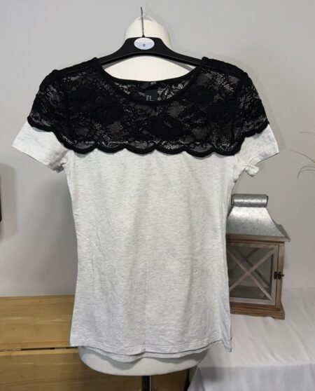 H&M Grey Fleck Lace Effect Yolk Tee Size XS