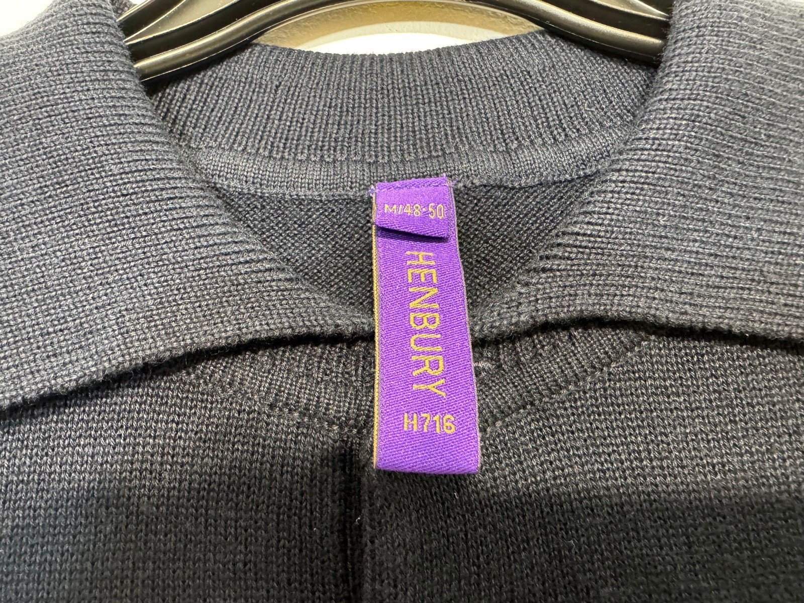 Henbury Navy Short Sleeve Tight Knit Polo Size M