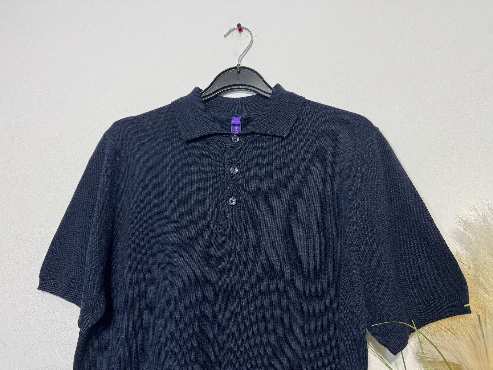 Henbury Navy Short Sleeve Tight Knit Polo Size M