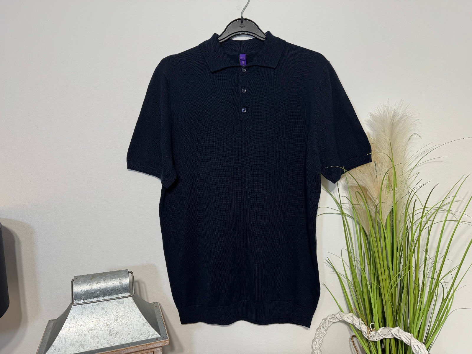 Henbury Navy Short Sleeve Tight Knit Polo Size M