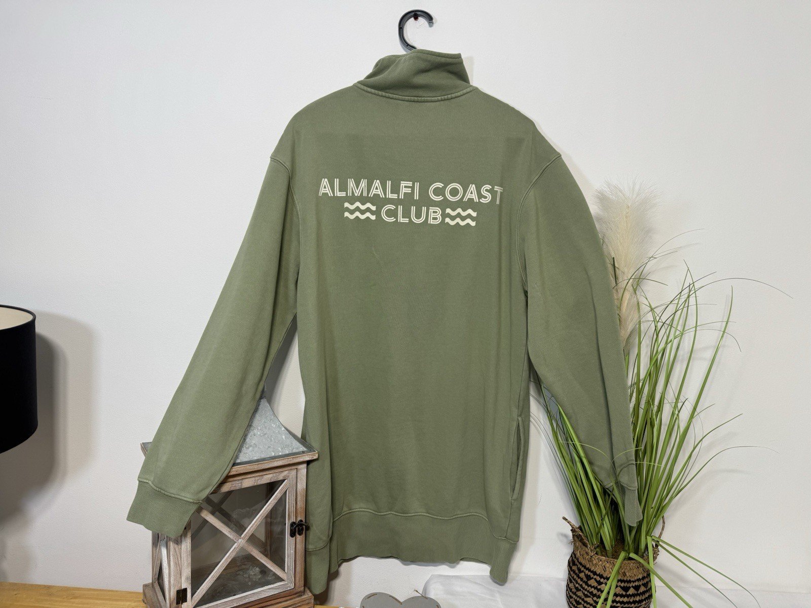 Khaki Almalfi Coast Club Graphic 1/4 Zip High Neck Sweatshirt Size 14