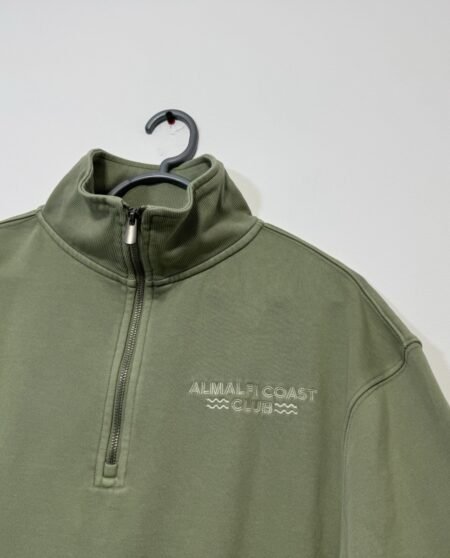 Khaki Almalfi Coast Club Graphic 1/4 Zip High Neck Sweatshirt Size 14