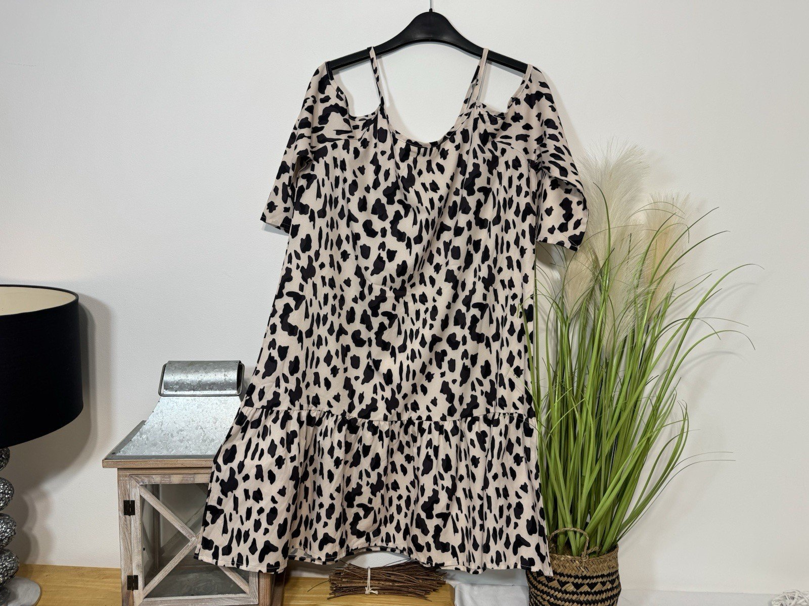 Leopard Print Cold Shoulder Frill Hem Strappy Dress Size 10