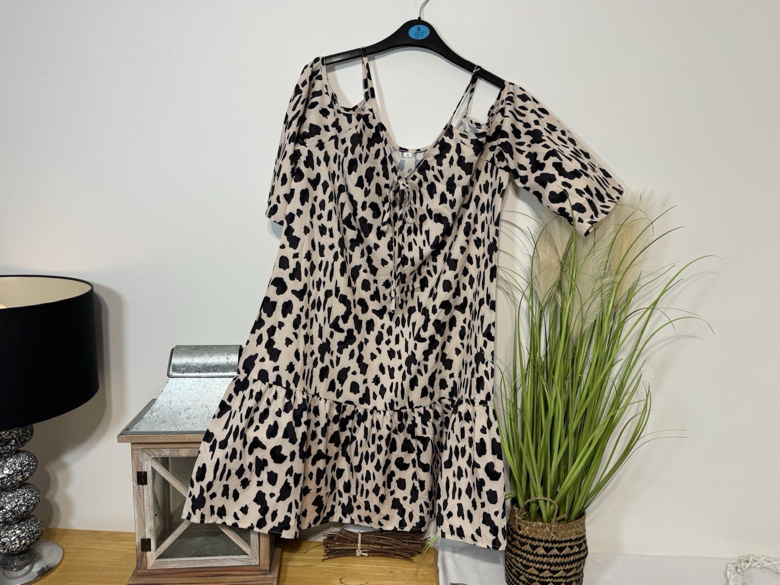 Leopard Print Cold Shoulder Frill Hem Strappy Dress Size 10