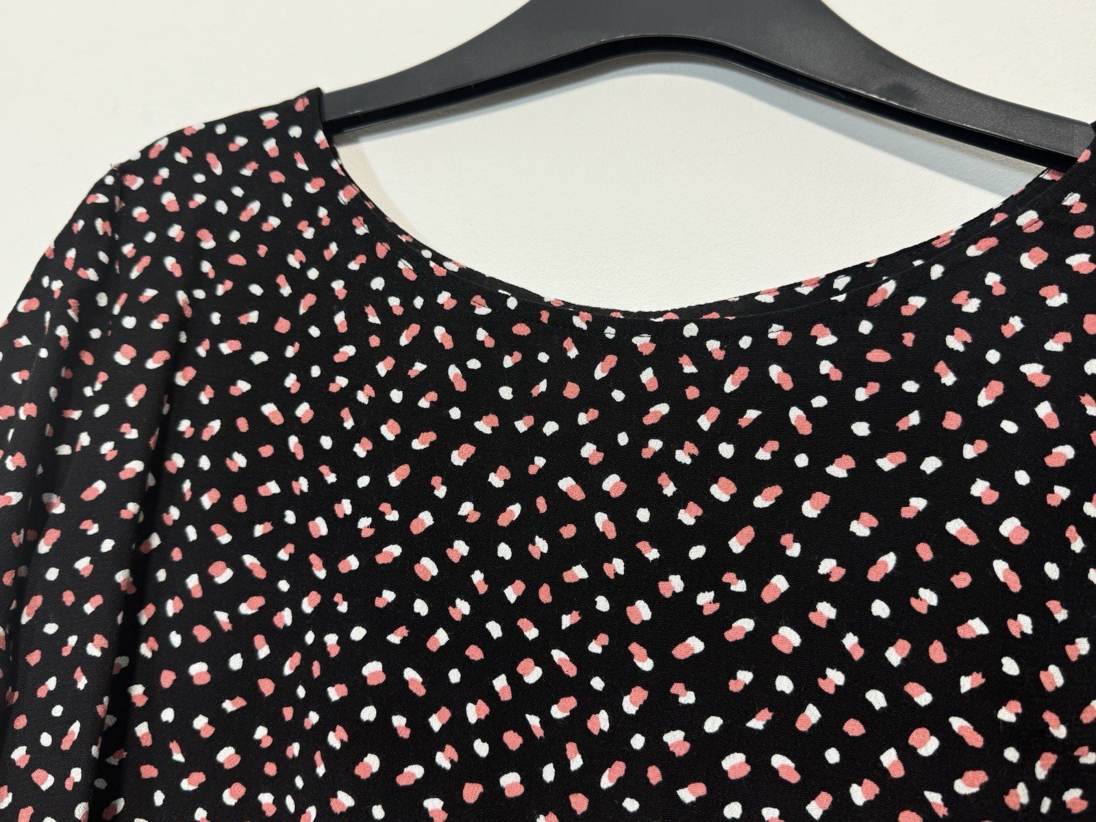 M&S Black Print Viscose Top 3/4 Sleeve Boat Neck Size 10