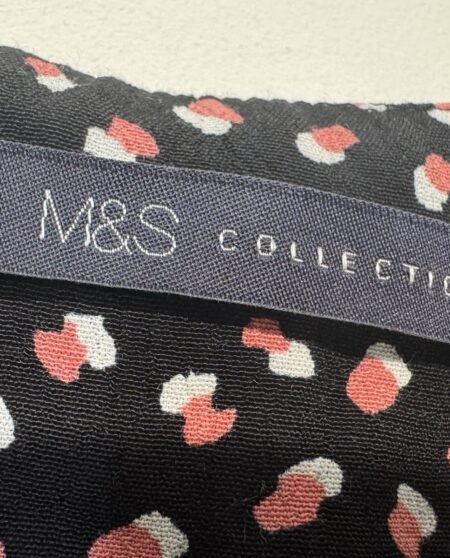 M&S Black Print Viscose Top 3/4 Sleeve Boat Neck Size 10