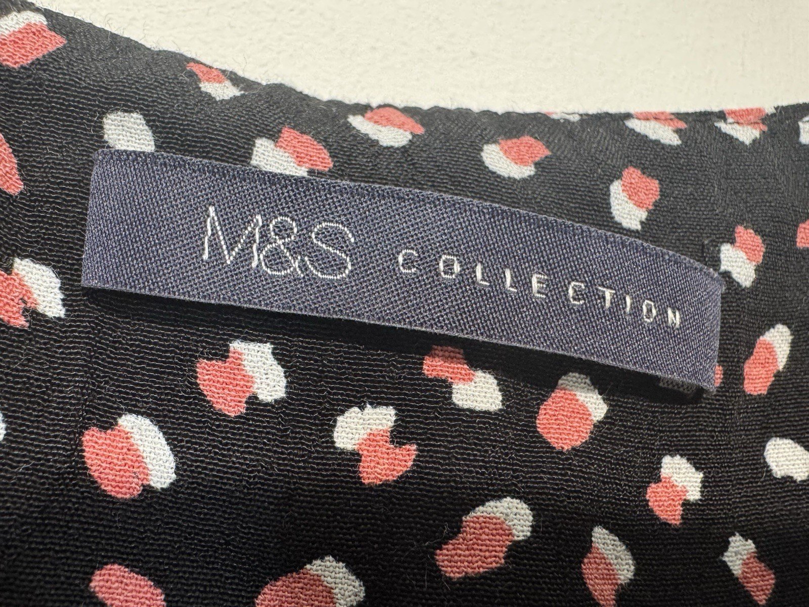 M&S Black Print Viscose Top 3/4 Sleeve Boat Neck Size 10