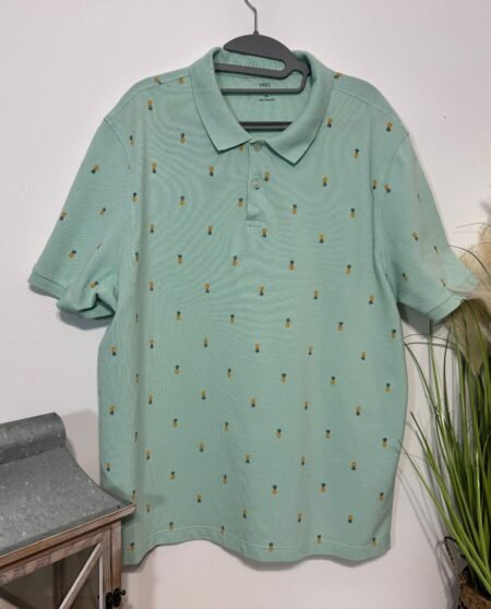 M&S Light Mint Pique Knit Graphic Polo Shirt Size 2XL