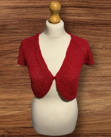 M&S Red Knit Bolero Short Sleeve 1 Button Front Size 14