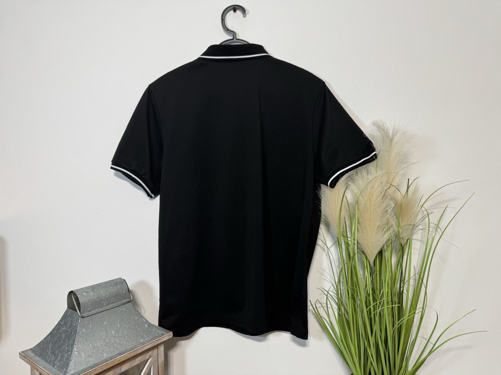 Manfinity Black Contrast Collared Short Sleeve Polo Top Size S