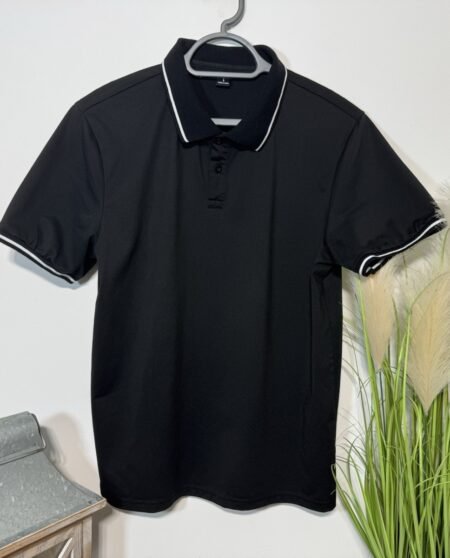 Manfinity Black Contrast Collared Short Sleeve Polo Top Size S