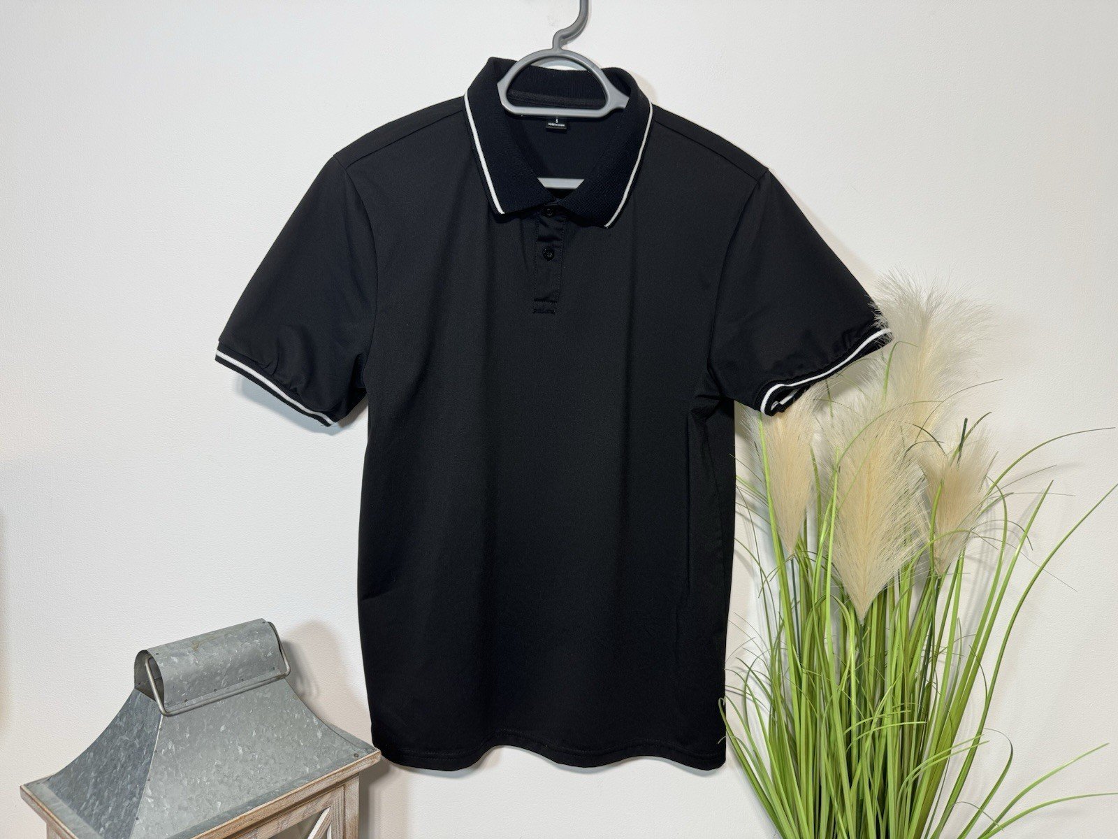 Manfinity Black Contrast Collared Short Sleeve Polo Top Size S