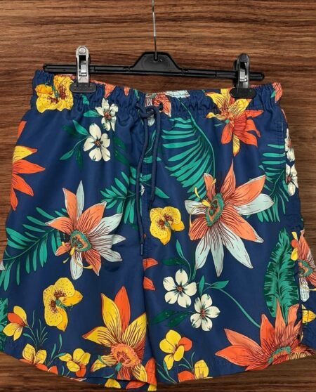 Mens Primark Navy Swim Shorts Bright Flower Pattern Elasticed Waist Size L