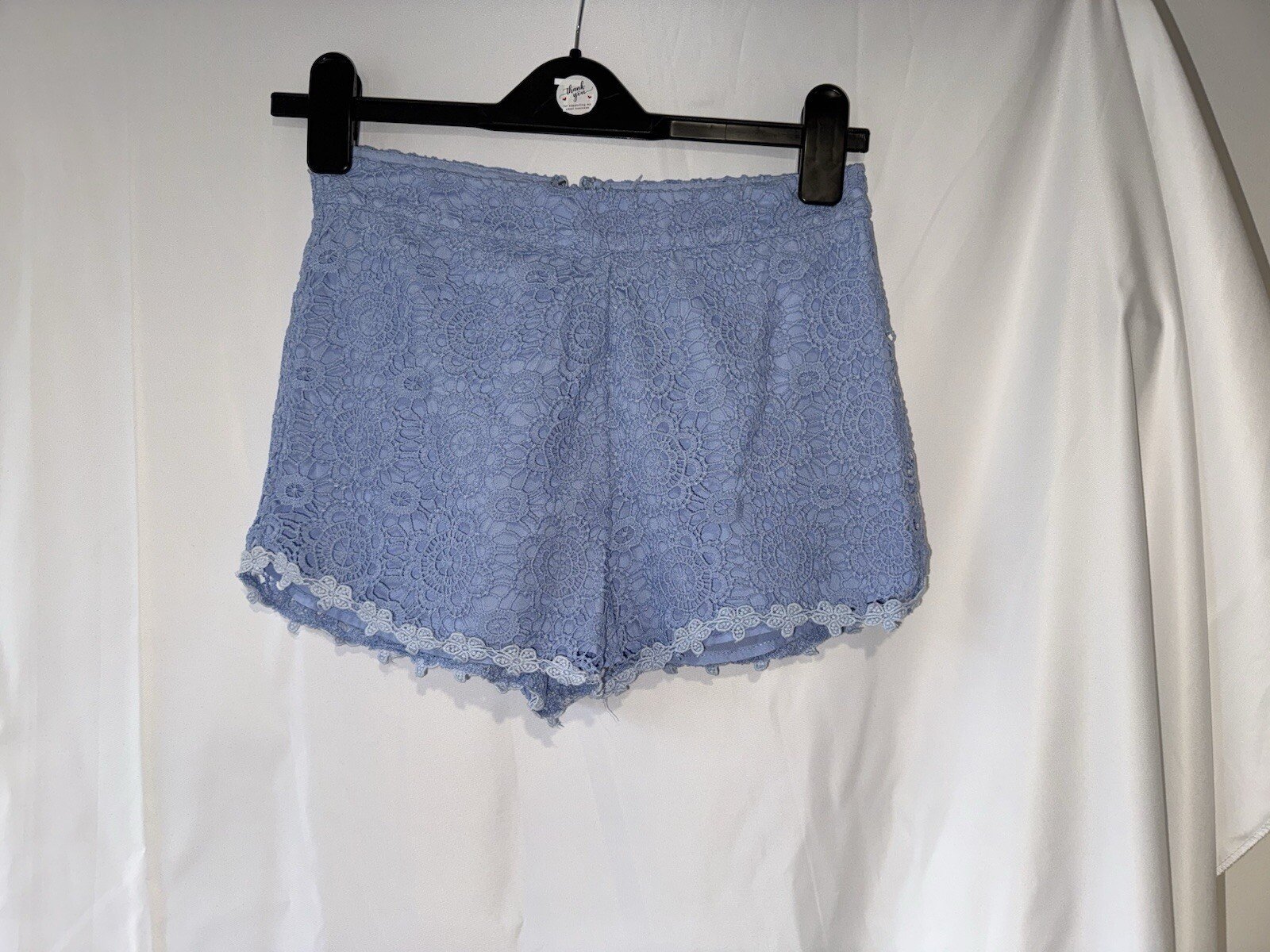 Miss Selfridge Lined Blue Lace Hot pants Zip Closure Size 8