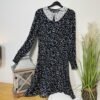 Monsoon Navy Ditsy Floral Dress Lace Yolk Sheer Elasticated Cuff Size 8