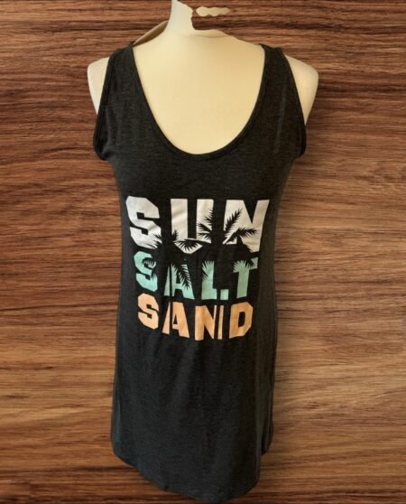 NEW.  Charcoal Grey Beach Dress With Front Motif Scoop Neck Sleeveless Size S