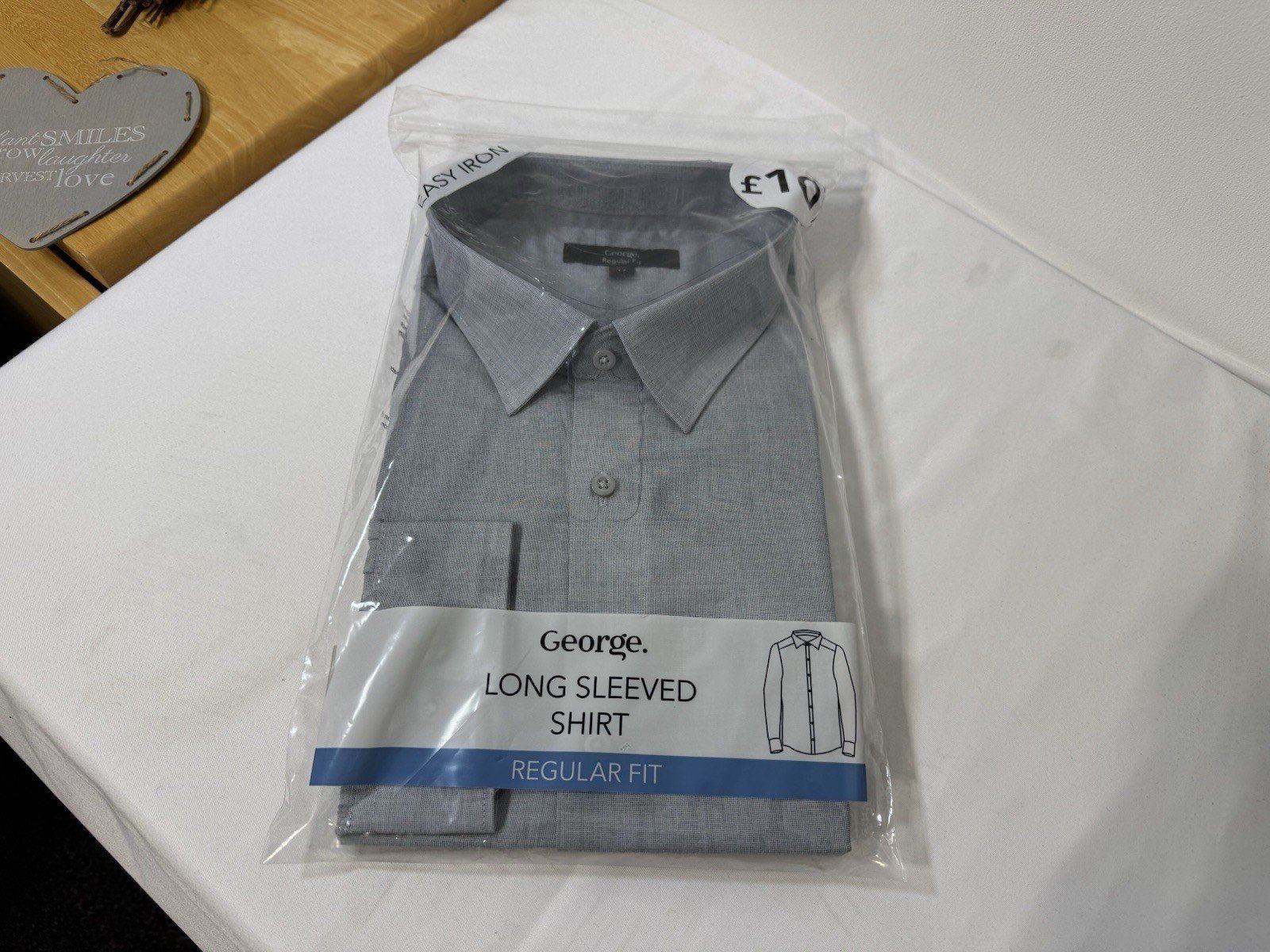 NEW Grey Woven Long Sleeve Regular Fit Easy Iron Shirt Neck 17