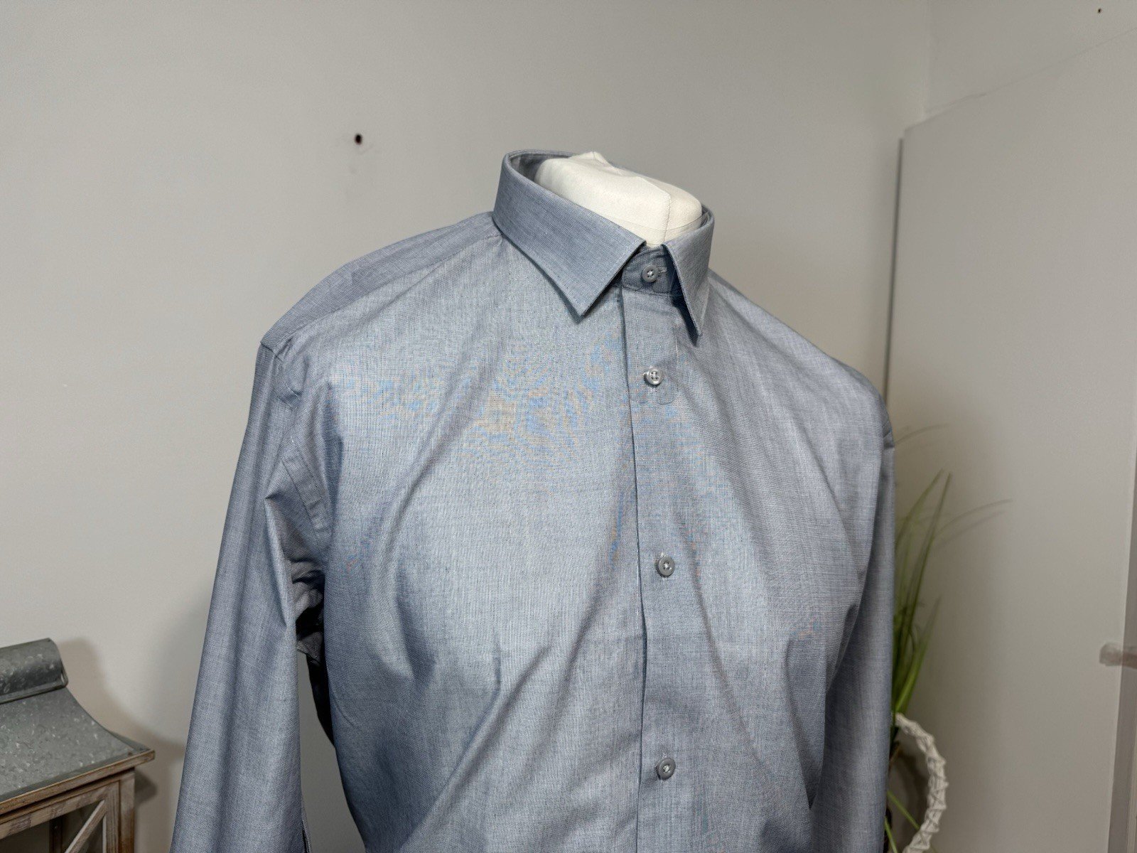 NEW Grey Woven Long Sleeve Regular Fit Easy Iron Shirt Neck 17