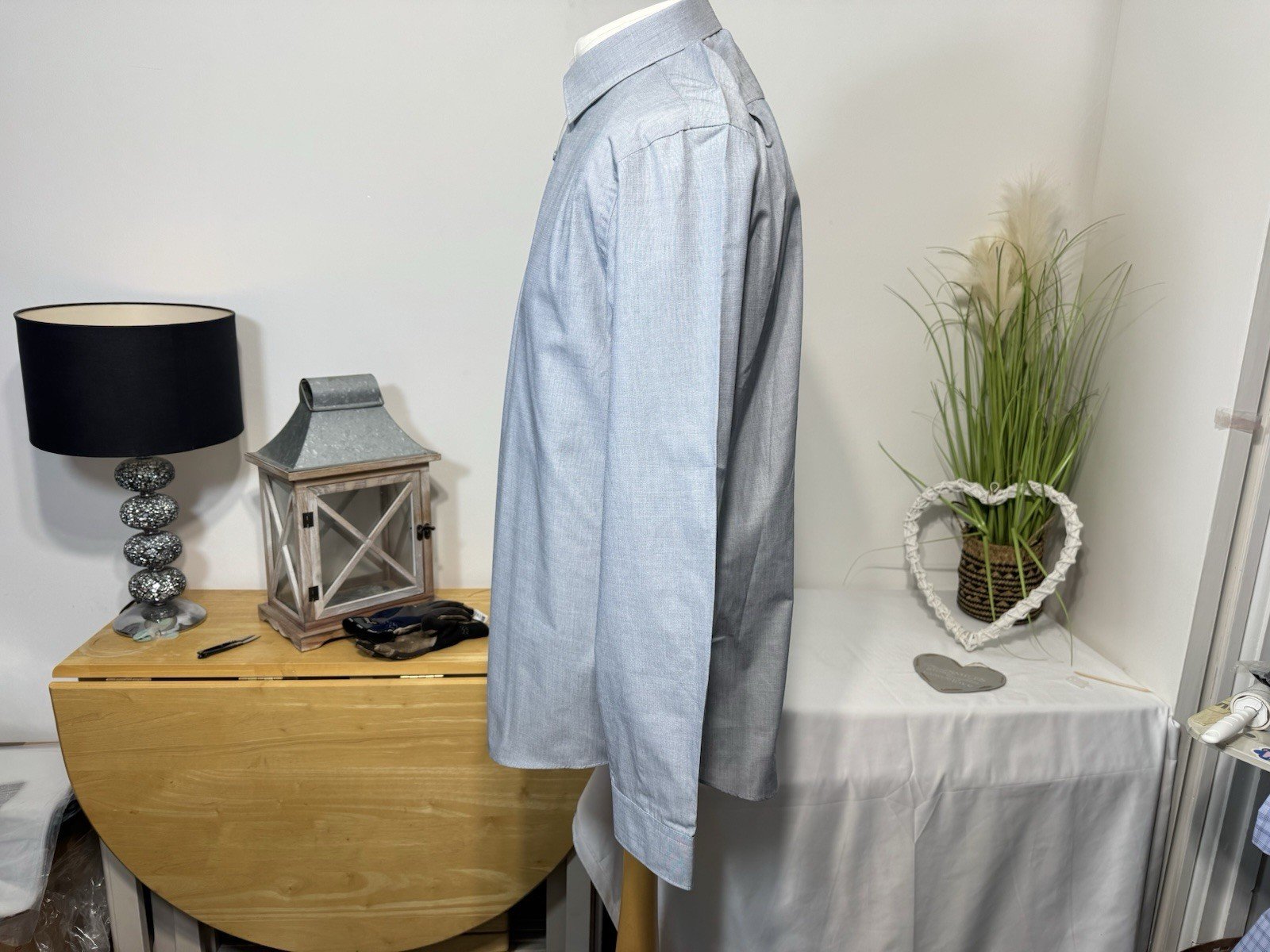 NEW Grey Woven Long Sleeve Regular Fit Easy Iron Shirt Neck 17