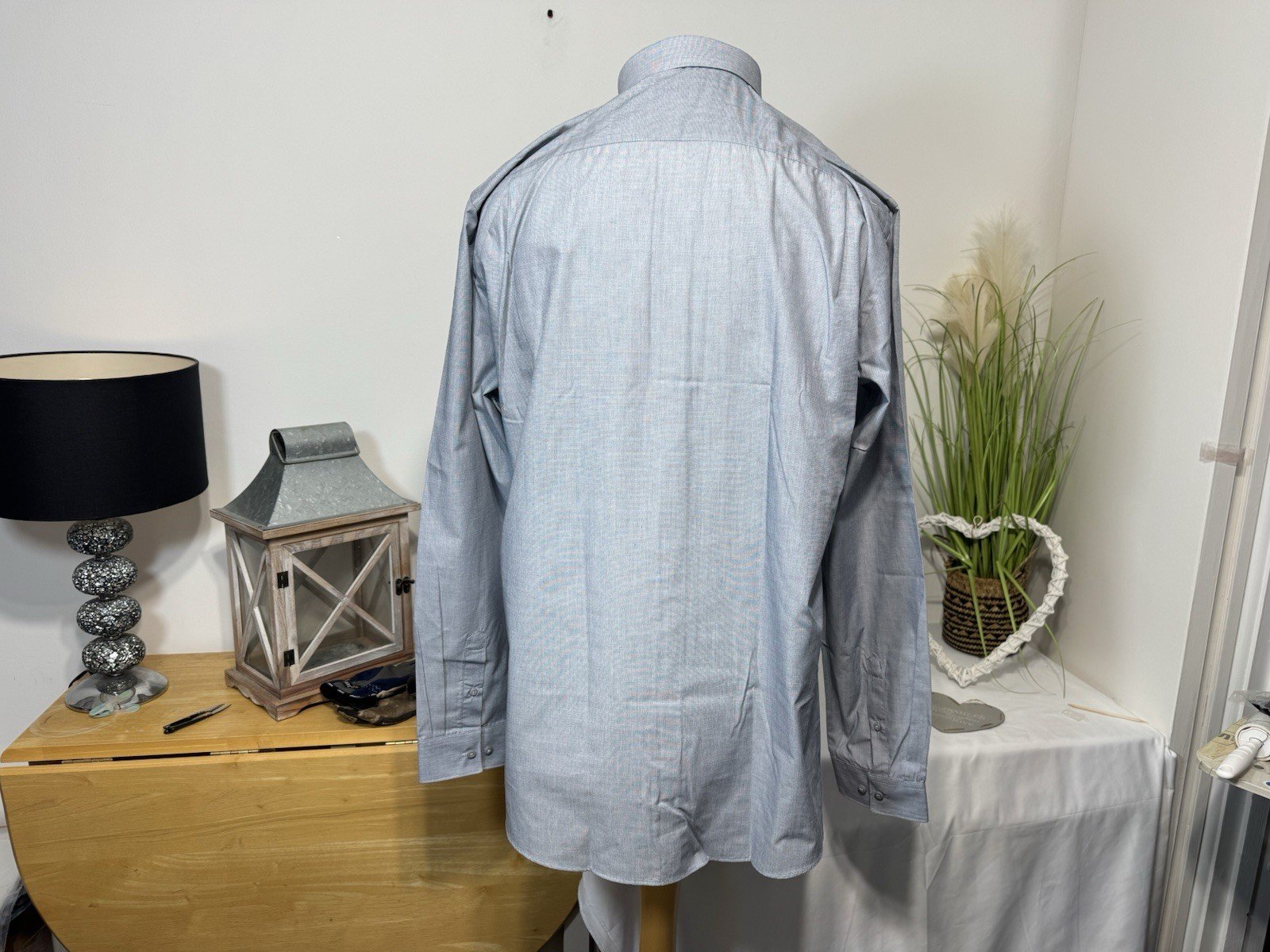 NEW Grey Woven Long Sleeve Regular Fit Easy Iron Shirt Neck 17