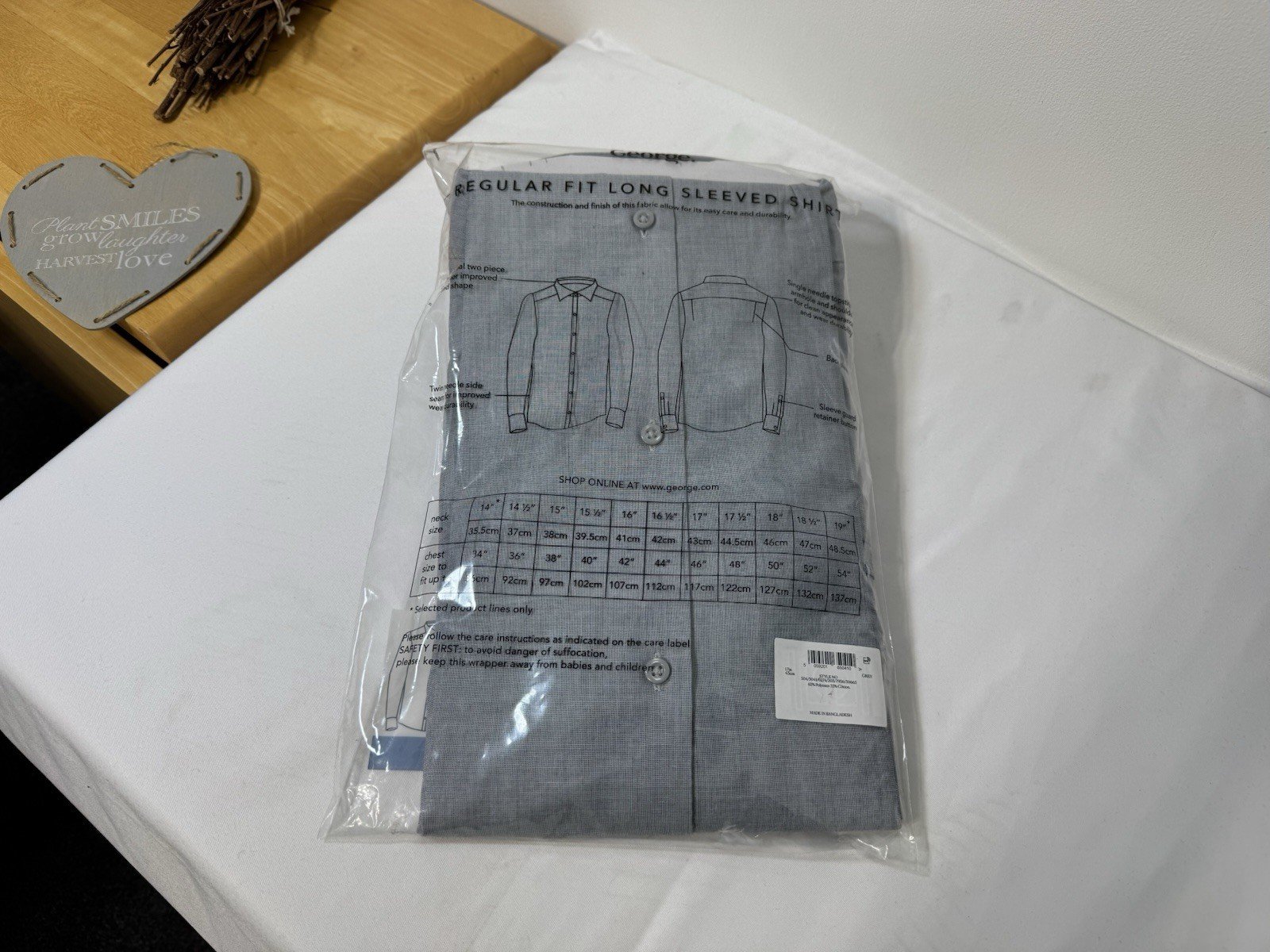 NEW Grey Woven Long Sleeve Regular Fit Easy Iron Shirt Neck 17