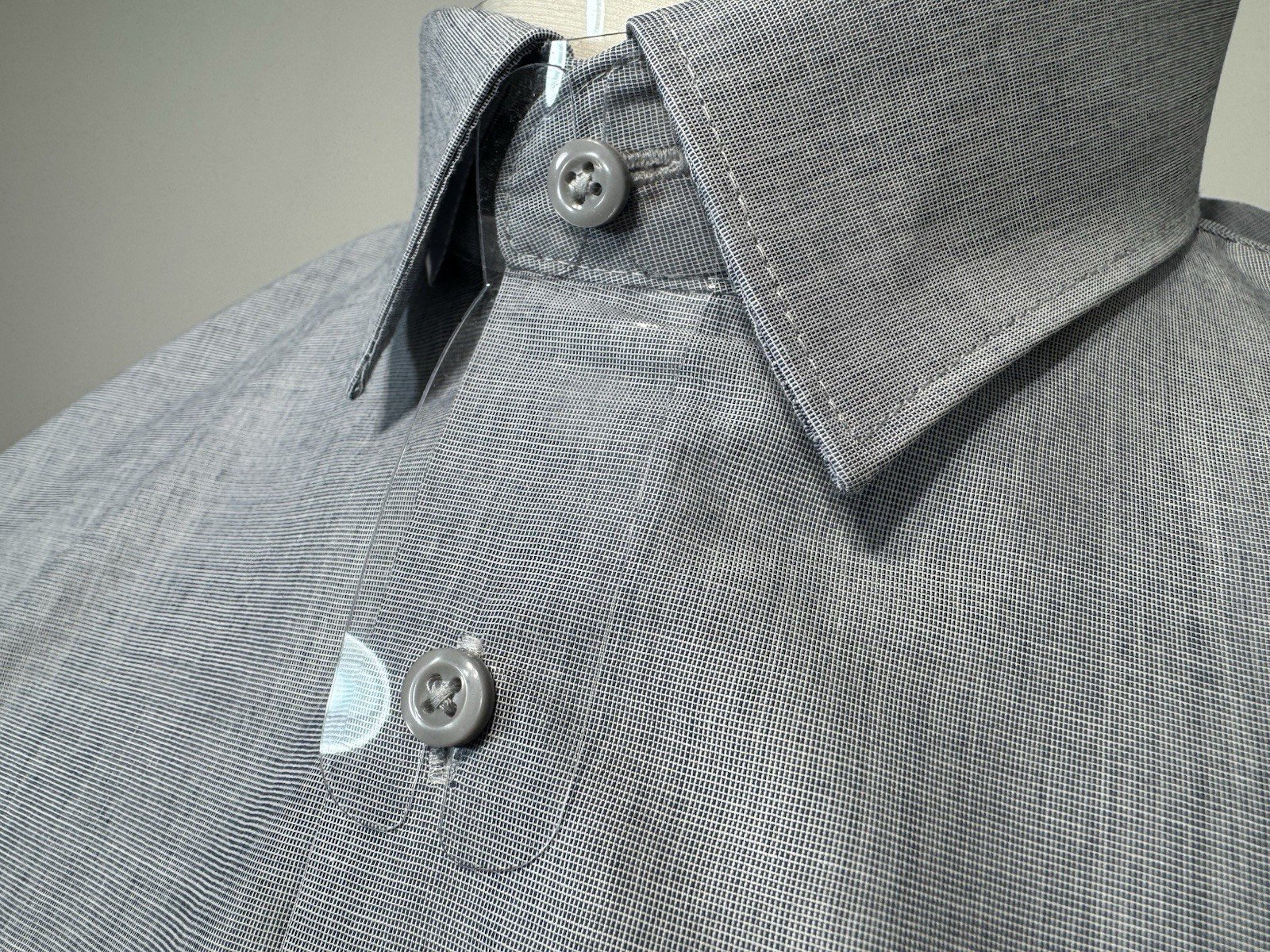 NEW Grey Woven Long Sleeve Regular Fit Easy Iron Shirt Neck 17