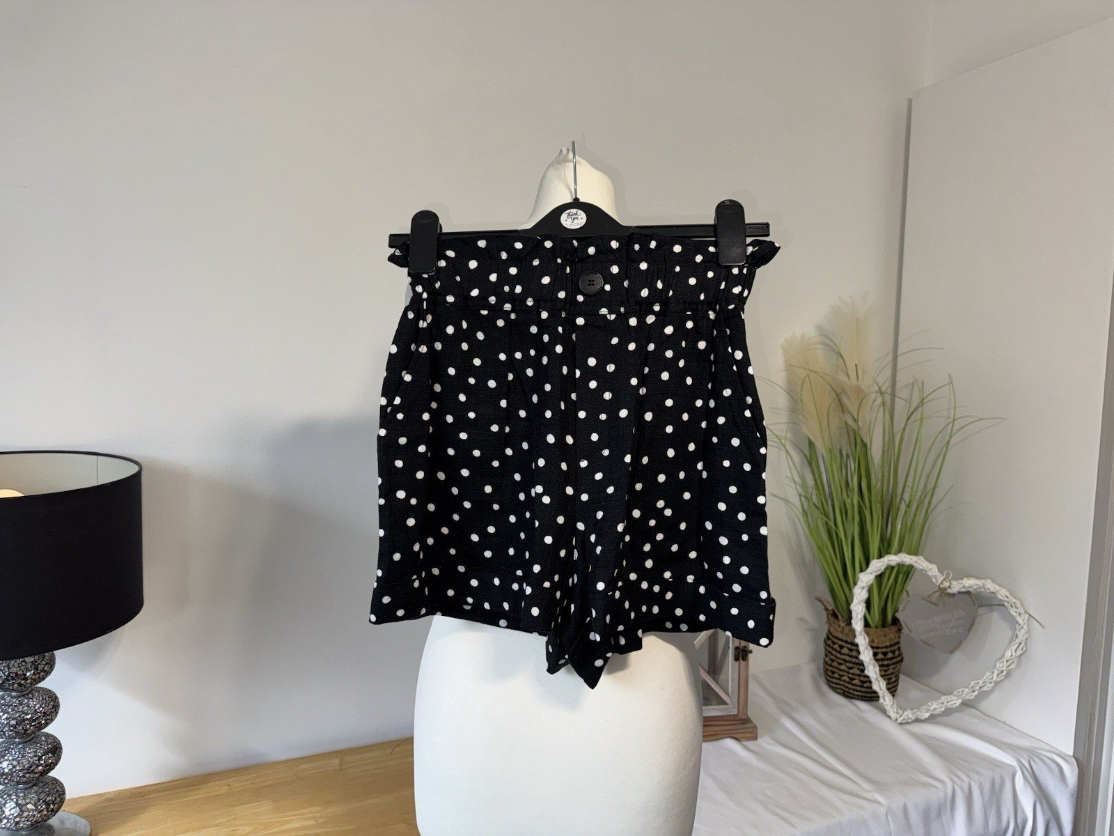 New Look Black Linen Blend High Waisted Shorts Elasticated Waist Size 8