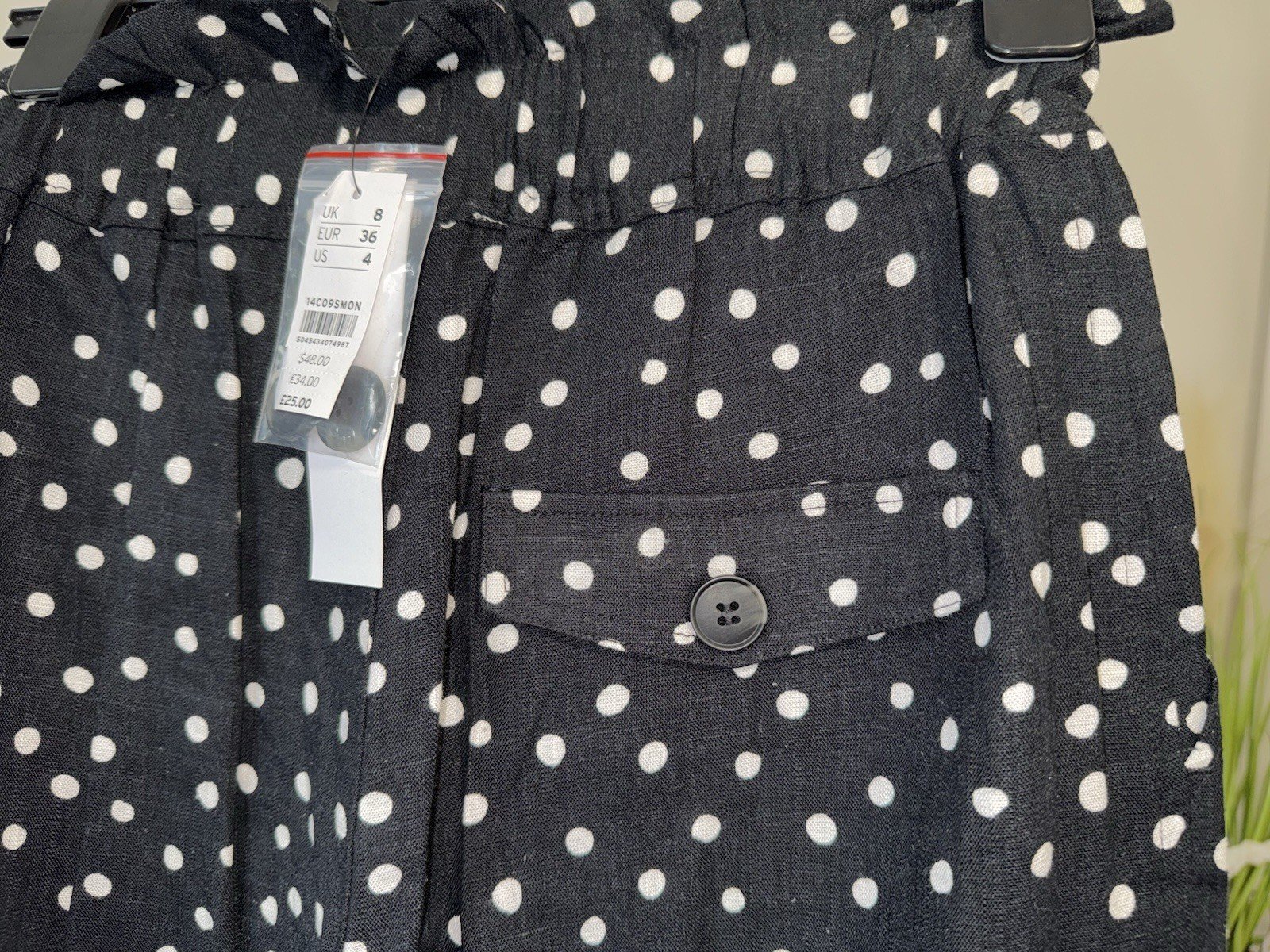 New Look Black Linen Blend High Waisted Shorts Elasticated Waist Size 8