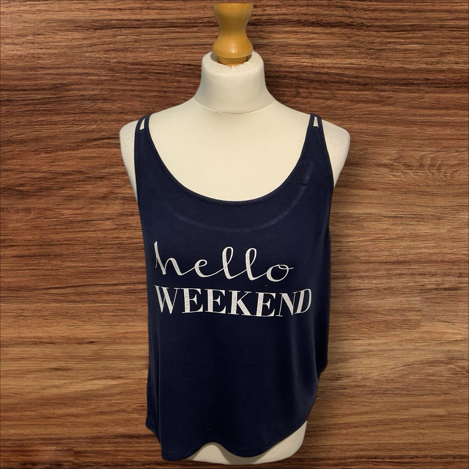 Next Navy Blue Cami Top Double Strap Effect Front Motif Size 10