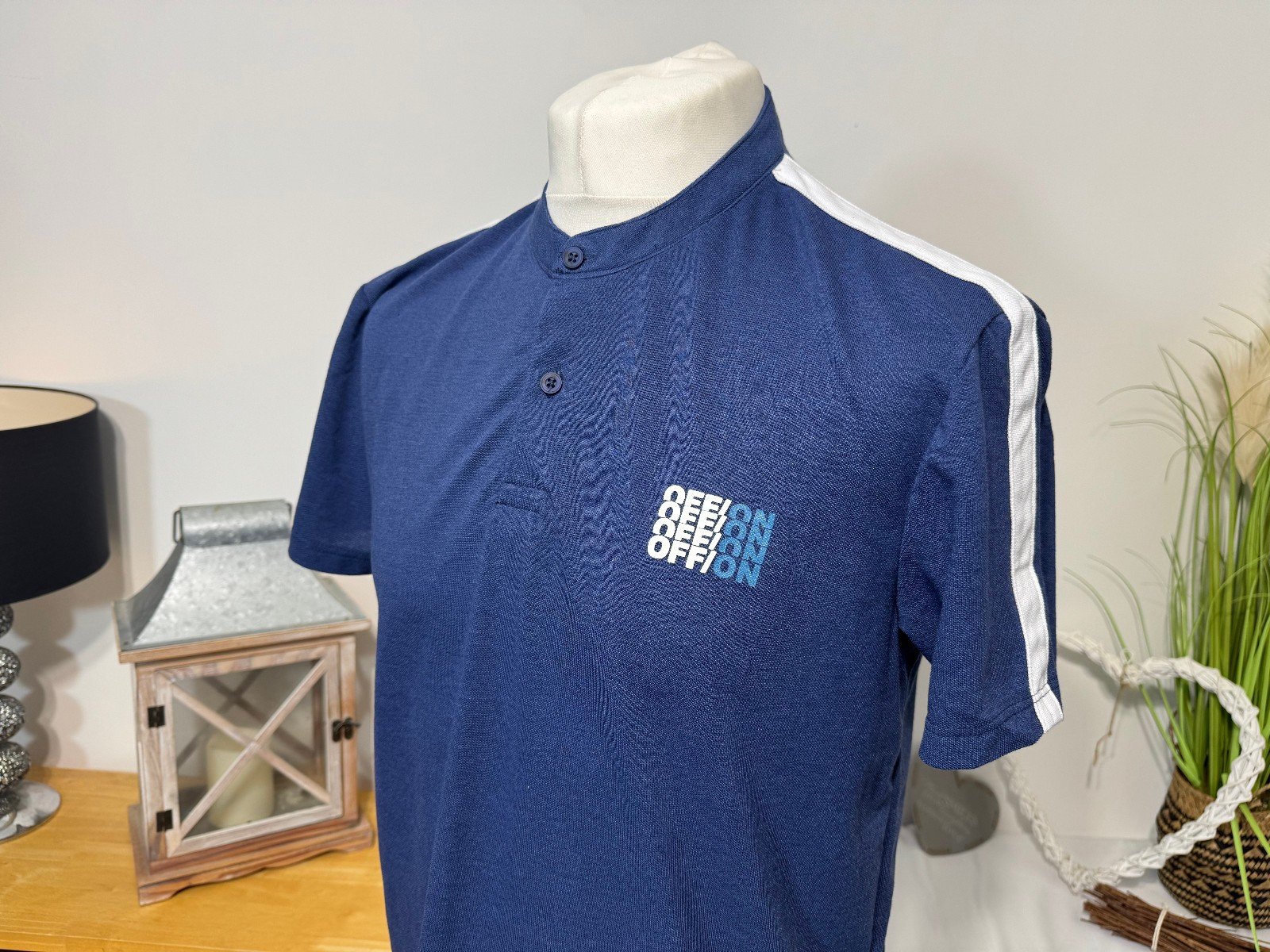 OSTU Blue Pique Knit Graphic Polo Shirt Size L
