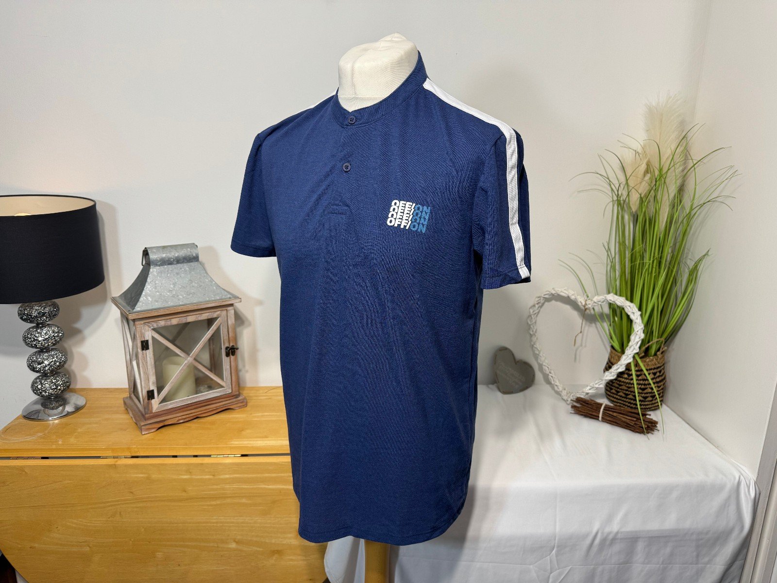 OSTU Blue Pique Knit Graphic Polo Shirt Size L
