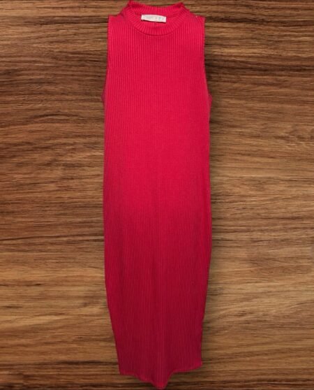 Pink Long Ribbed Bodycon Dress Racer Back Sleeveless Size S