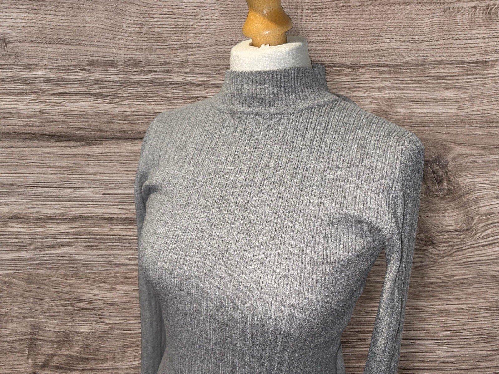 Primark Marl Grey High Neck Tight Knit Ribbed Jumper Size S