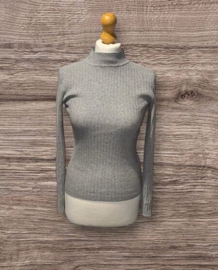 Primark Marl Grey High Neck Tight Knit Ribbed Jumper Size S