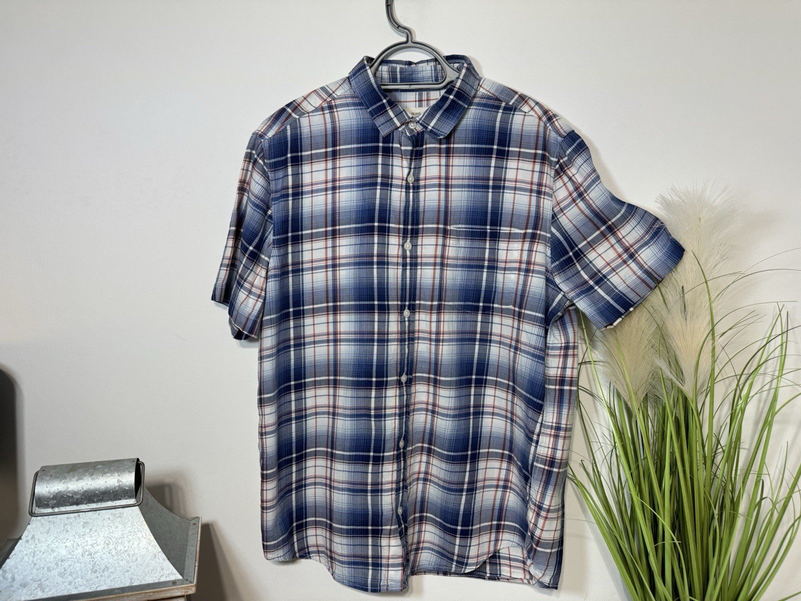 River Island Check Cotton Short Sleeve Shirt Size L