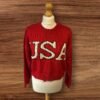 Stradivarius Red Crop Jumper Distressed Cuff/hem Front Motif Size M