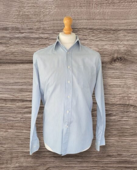 Tu Blue White Pinstripe Long Sleeve Shirt Neck 15.5