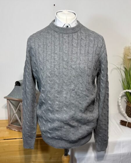 TuMan Grey Cable Knit Chunky crew Neck Jumper Size XL
