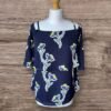 Warehouse Navy Floral Cold Shoulder Ruffled Frill Blouse Size 10