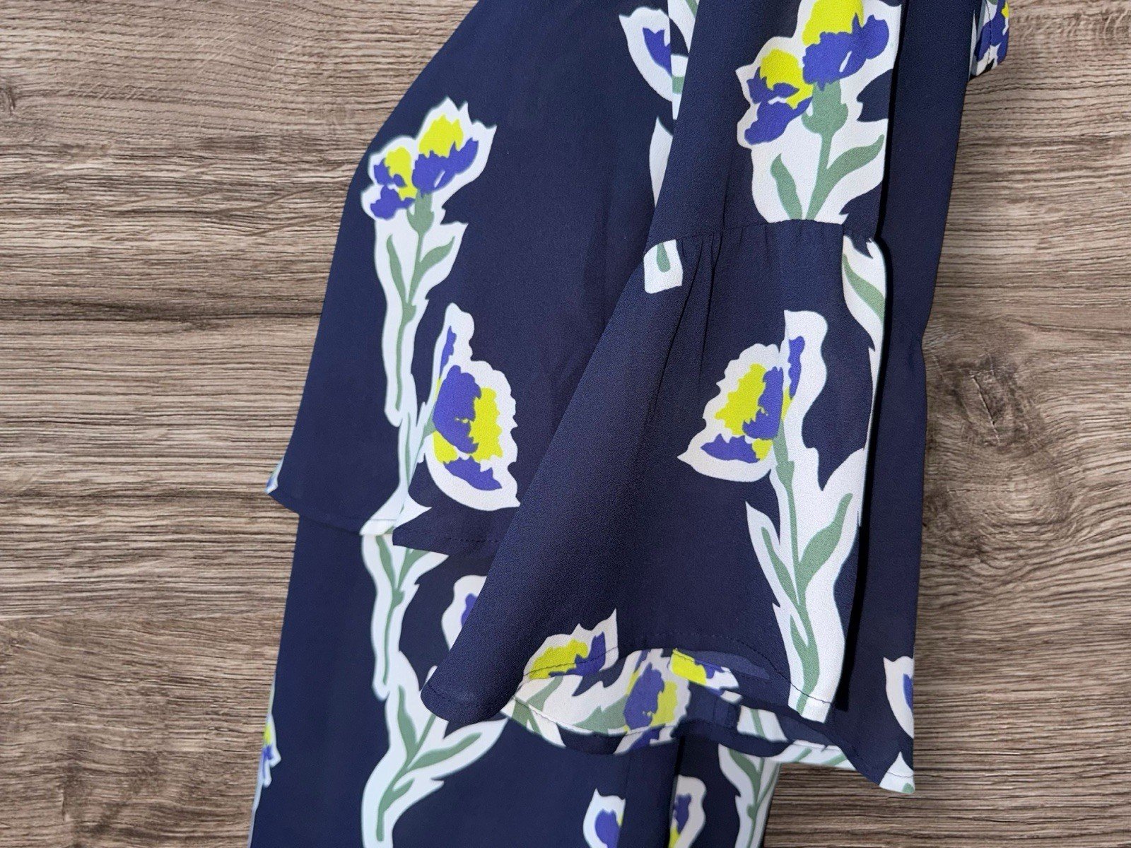 Warehouse Navy Floral Cold Shoulder Ruffled Frill Blouse Size 10