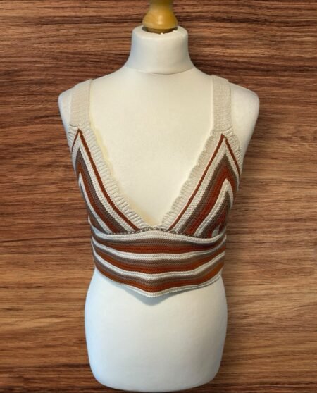 Womens Chrochet Cropped Stripe Top Size L