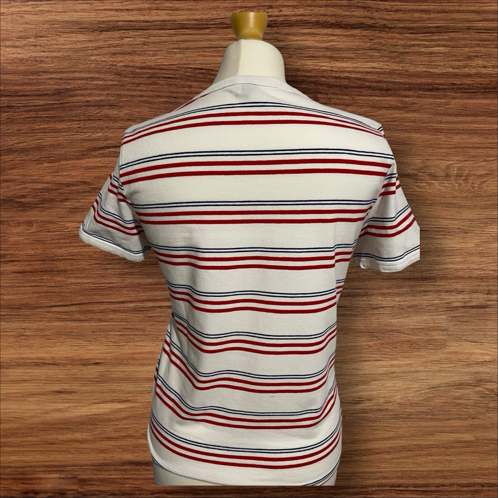 Womens Divided White With Red/Blue Strip Short Sleeve Top Size L